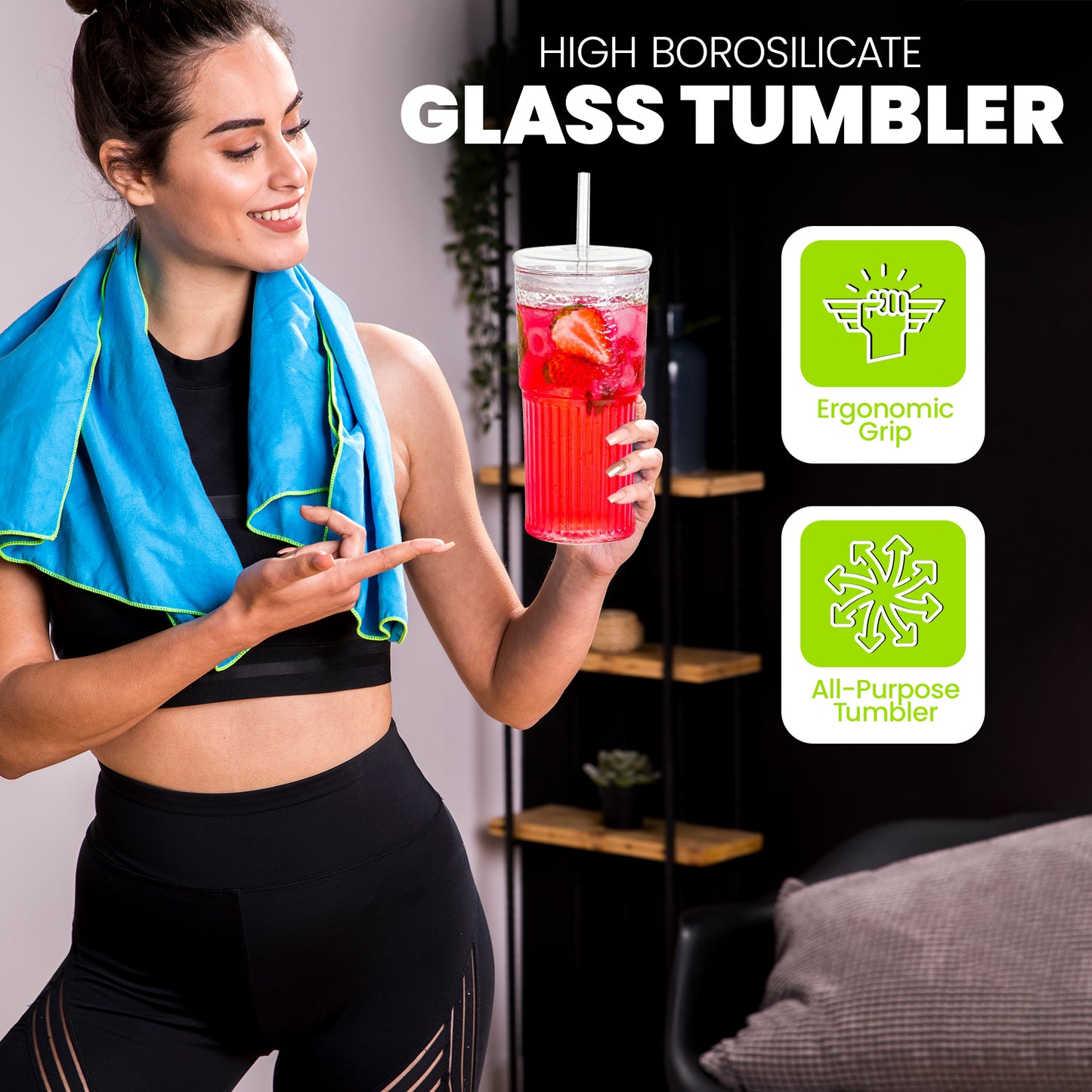 Glass Tumbler Cup with straw (22 oz)