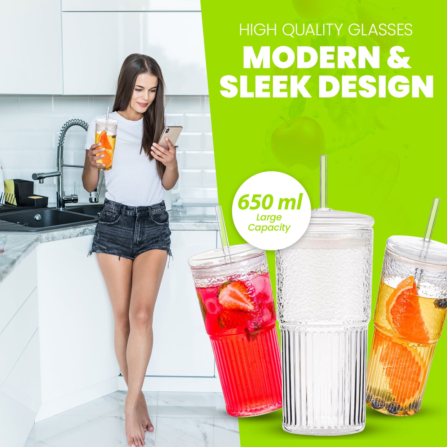 Glass Tumbler Cup with straw (22 oz)