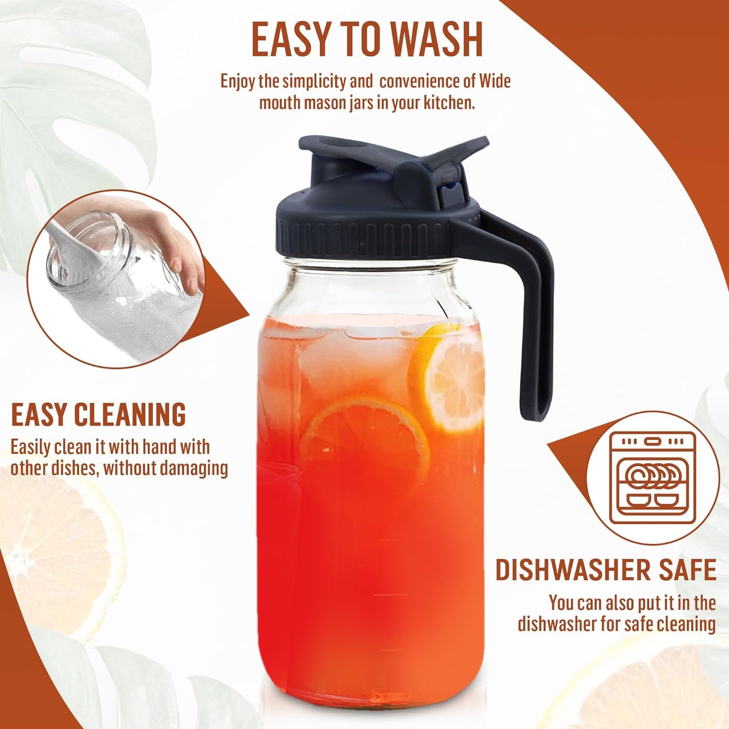 Glass Mason Jar Pitcher with Lid (64oz)