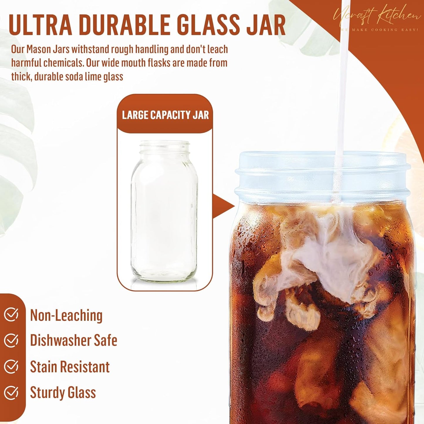 Glass Mason Jar Pitcher with Lid (64oz)