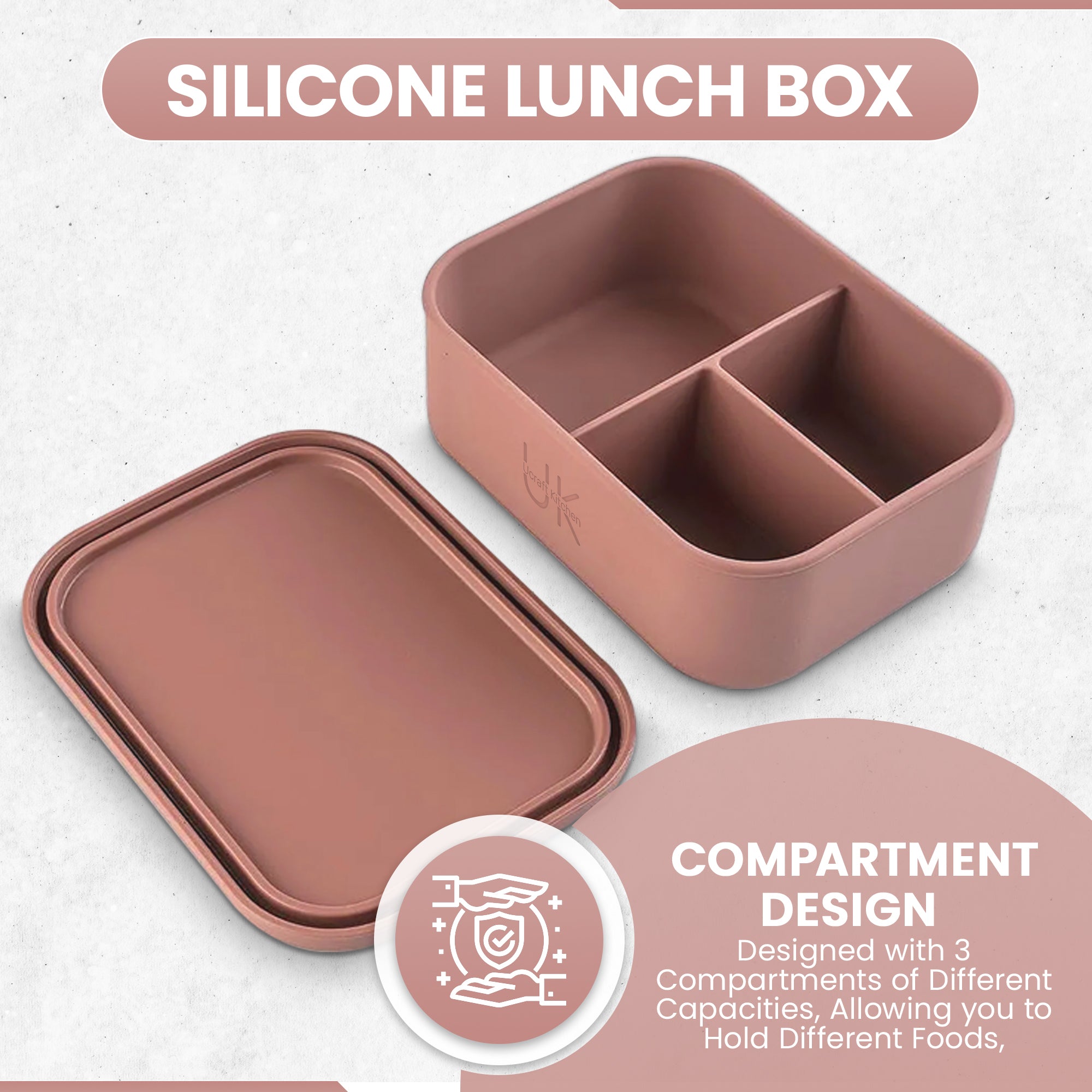 Silicone Bento Lunch Box, leakproof Lunchbox, reusable oven safe three Compartments for take away food, workout and gym meal prep, kids lunchbox - Collapsible, and Dishwasher Safe