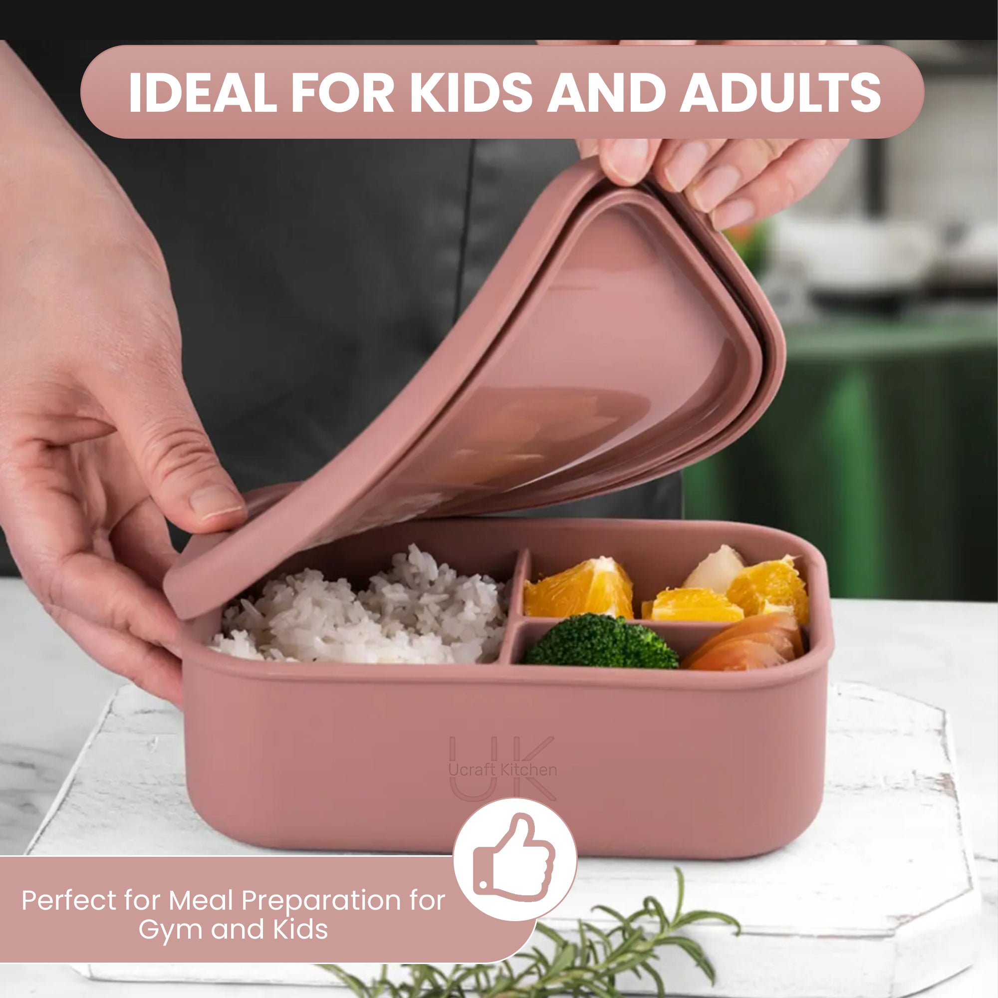 Silicone Bento Lunch Box, leakproof Lunchbox, reusable oven safe three Compartments for take away food, workout and gym meal prep, kids lunchbox - Collapsible, and Dishwasher Safe