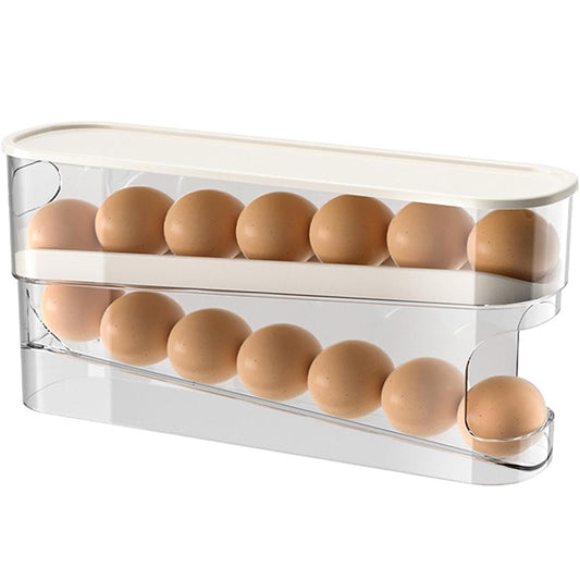 Space-Saving Rolling Egg Dispenser Rack – Stackable Refrigerator Storage Box for Fresh Egg Organization