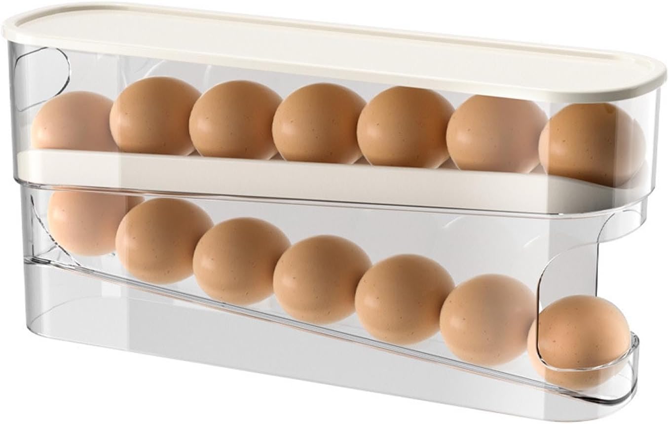 Space-Saving Rolling Egg Dispenser Rack – Stackable Refrigerator Storage Box for Fresh Egg Organization
