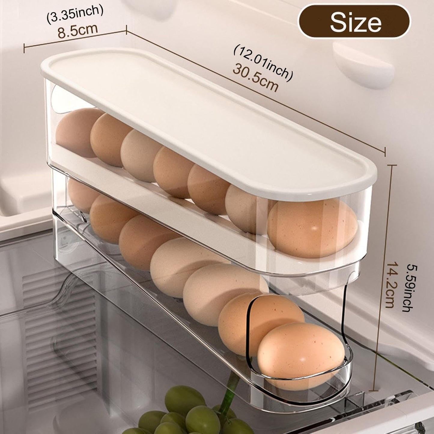 Space-Saving Rolling Egg Dispenser Rack – Stackable Refrigerator Storage Box for Fresh Egg Organization