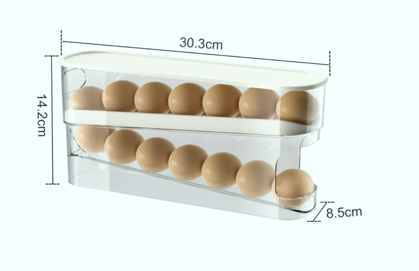 Space-Saving Rolling Egg Dispenser Rack – Stackable Refrigerator Storage Box for Fresh Egg Organization
