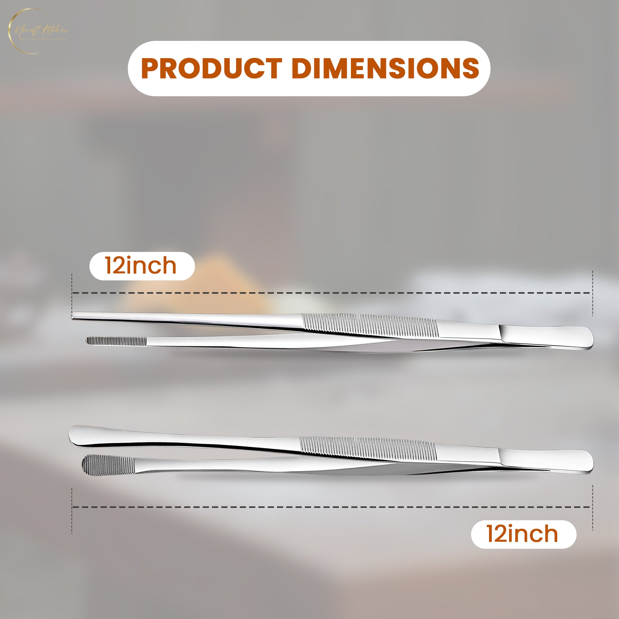 Kitchen Tweezers (x2) – Stainless Steel – 12 Inches Long – Non-Slip – For Cooking, Plating, Serving and Decorating by Ucraft Kitchen. (Thin and thick tip)